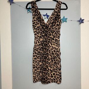 Forever 21, Cheetah Print Cocktail Party Mini Dress, Asymmetrical Layered Pleati